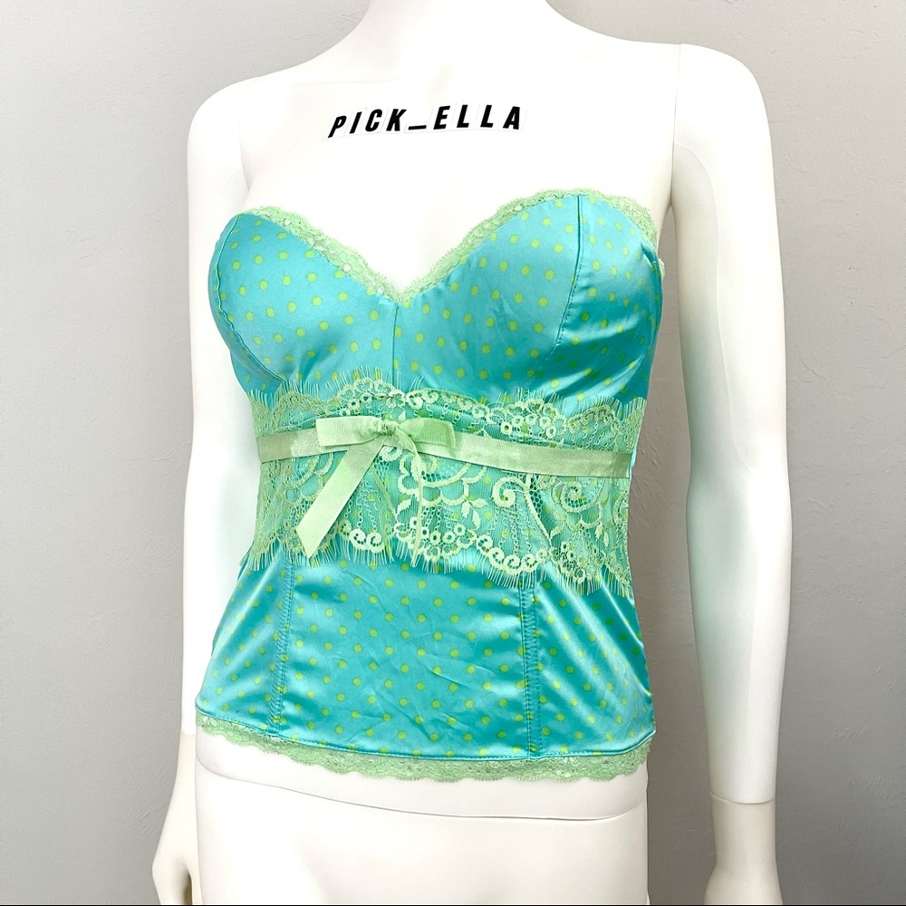36C Vs Victoria’s Secret Sexy Little Things Vintage Green Satin Polka dot Corset